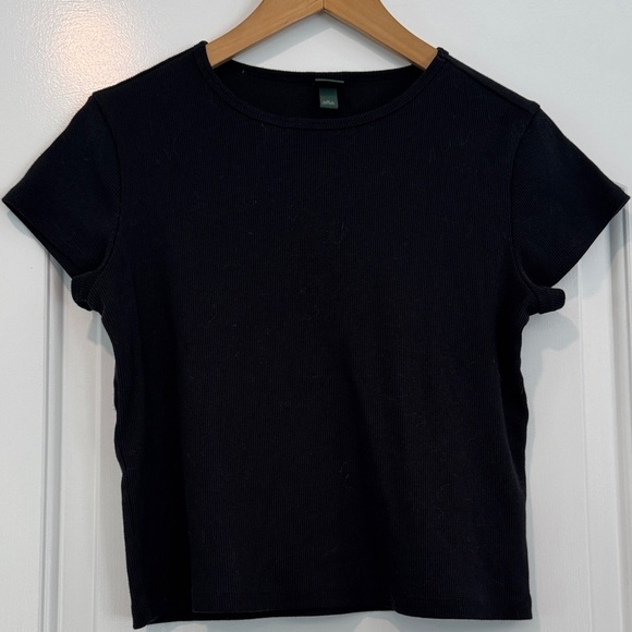 🟡 Wild Fable Black Ribbed Short Sleeve Tee Size Medium - Picture 1 of 4